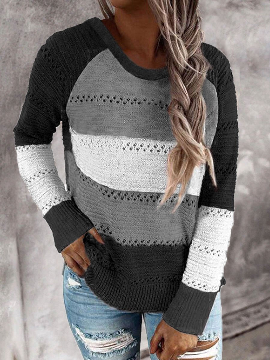Striped color block cutout sweater