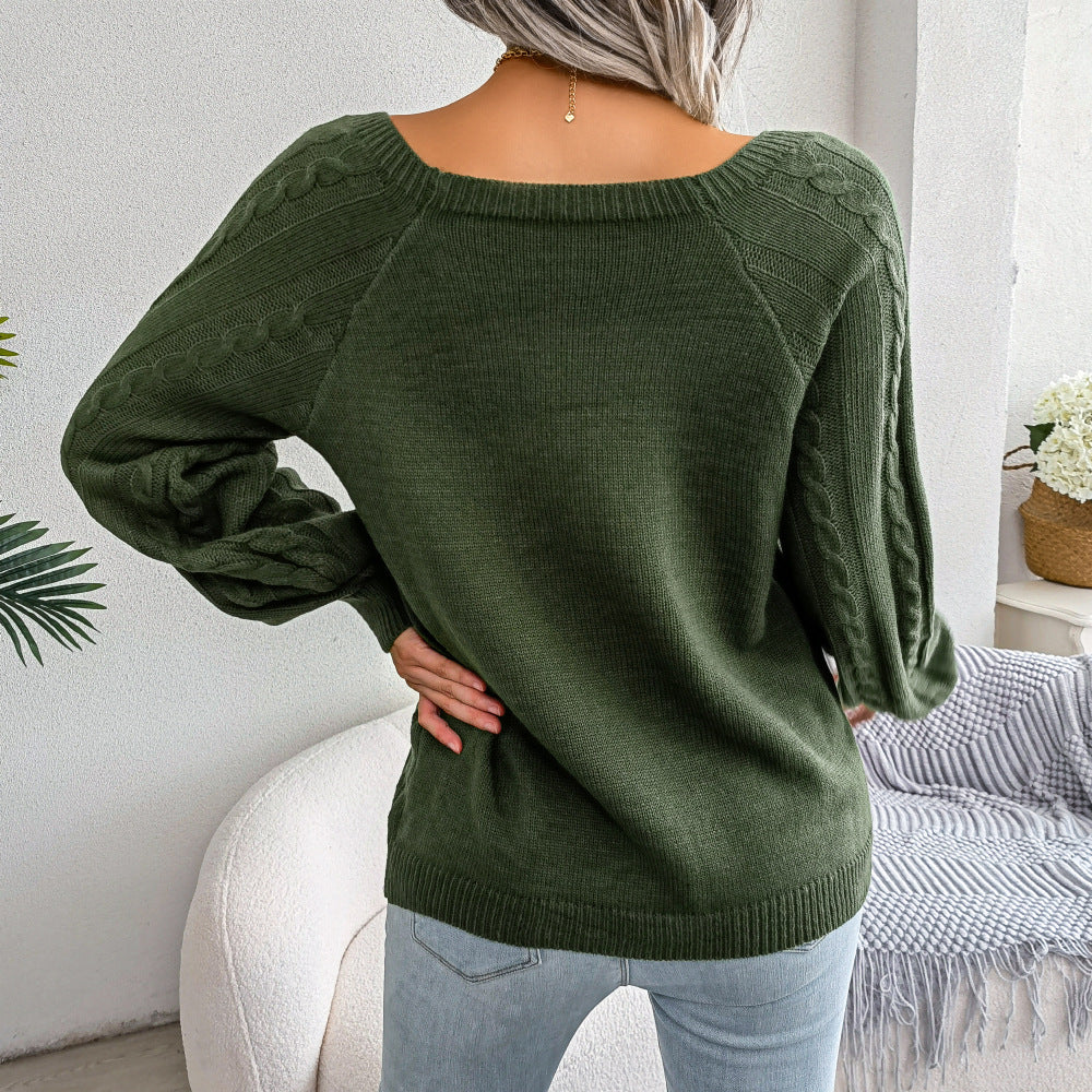 Women's Solid Long Sleeve Square Neck Sweater
