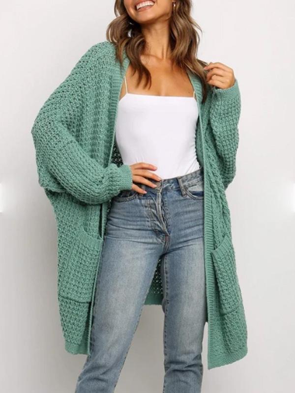Solid Color Pocket Loose Simple Long Sleeved Cardigan