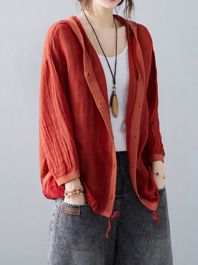 Women's Loose Casual Ramie Long Sleeve Shirt