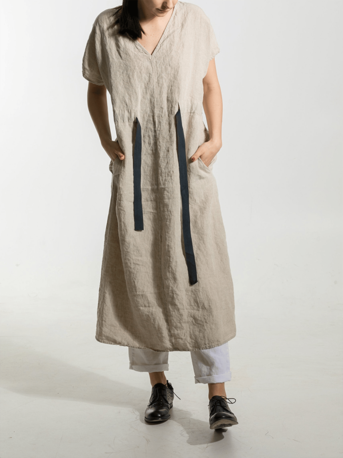 Women's Elegant V-Neck Waist Cotton Dress