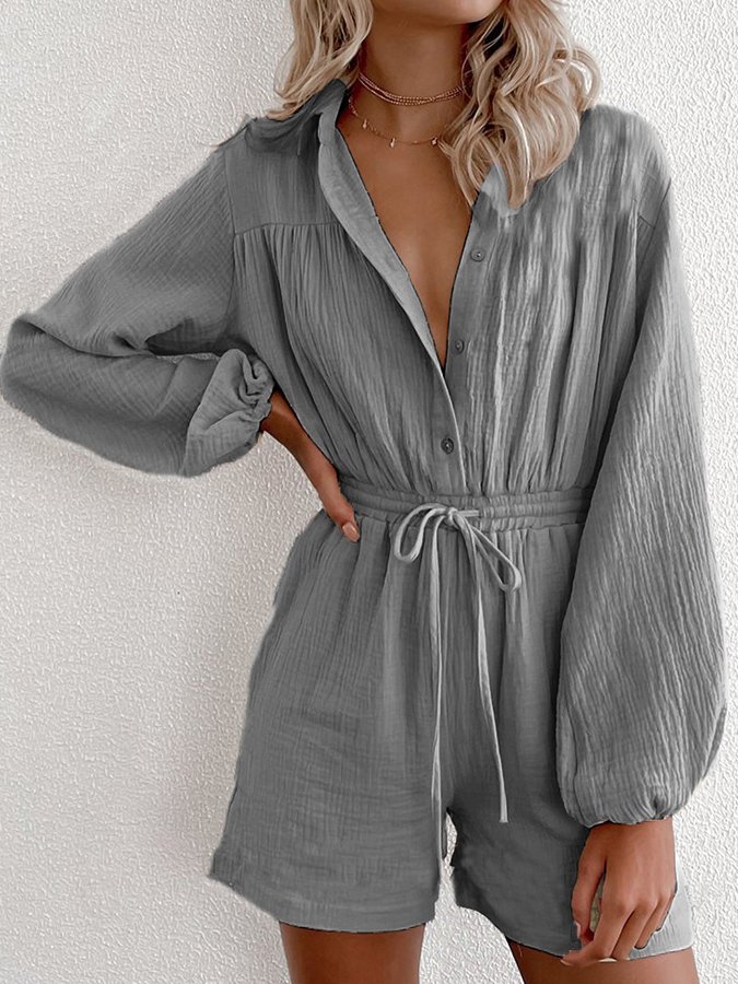 Women's Single Breasted Shirt Jumpsuit