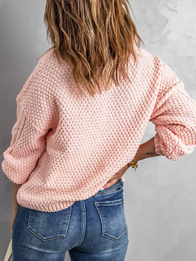 High Neck Long Sleeve Braided Sweater