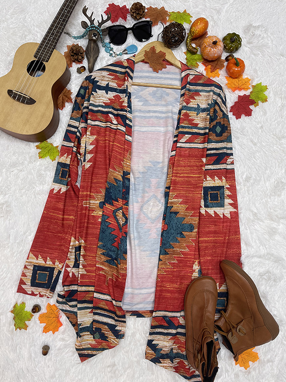 Geometric Graphic Print Long-sleeved Cardigan