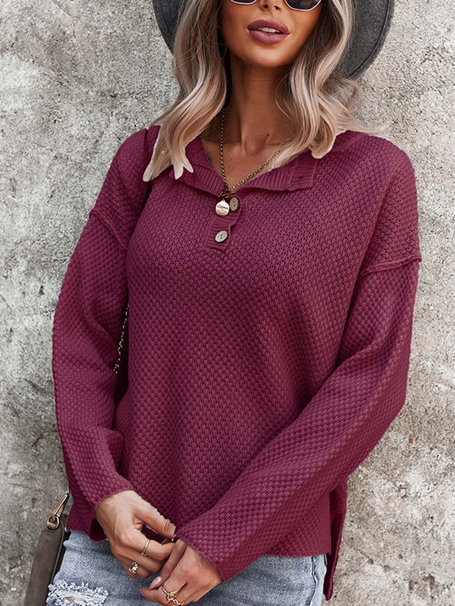 Drop-shoulder Sleeve Buttons Loose Sweater