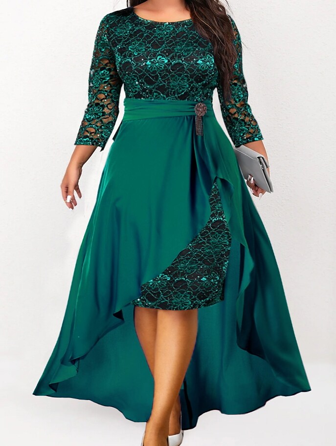 Women's Plus Size Party Dress Floral Crew Neck 3/4 Length Sleeve Fall Winter Stylish Formal Maxi long Dress Formal Party Dress