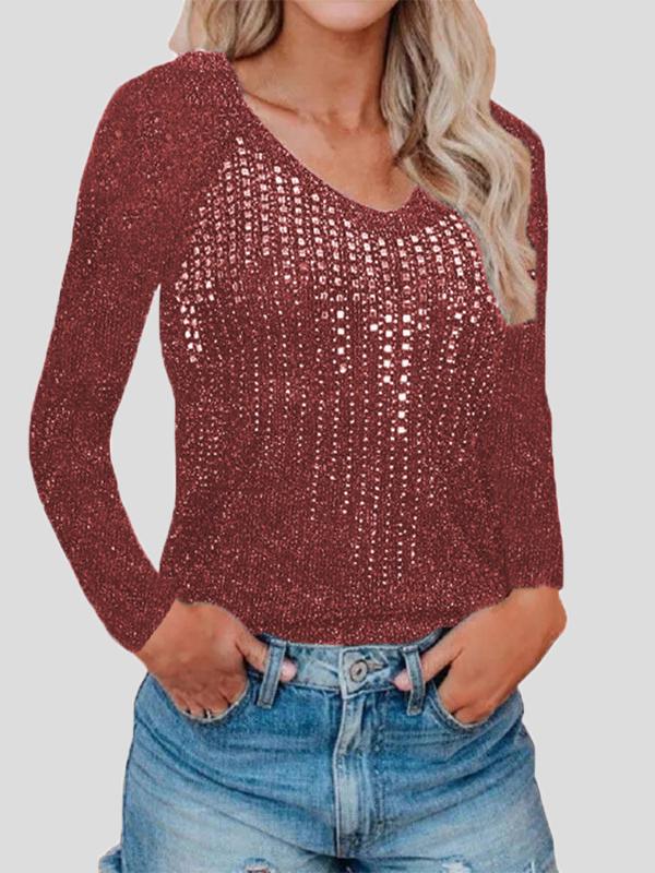 Women's Sweaters V-Neck Long Sleeve Knitted Sweater