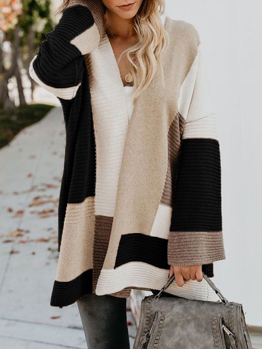Loose Geometric Colorblock Sweater Cardigan