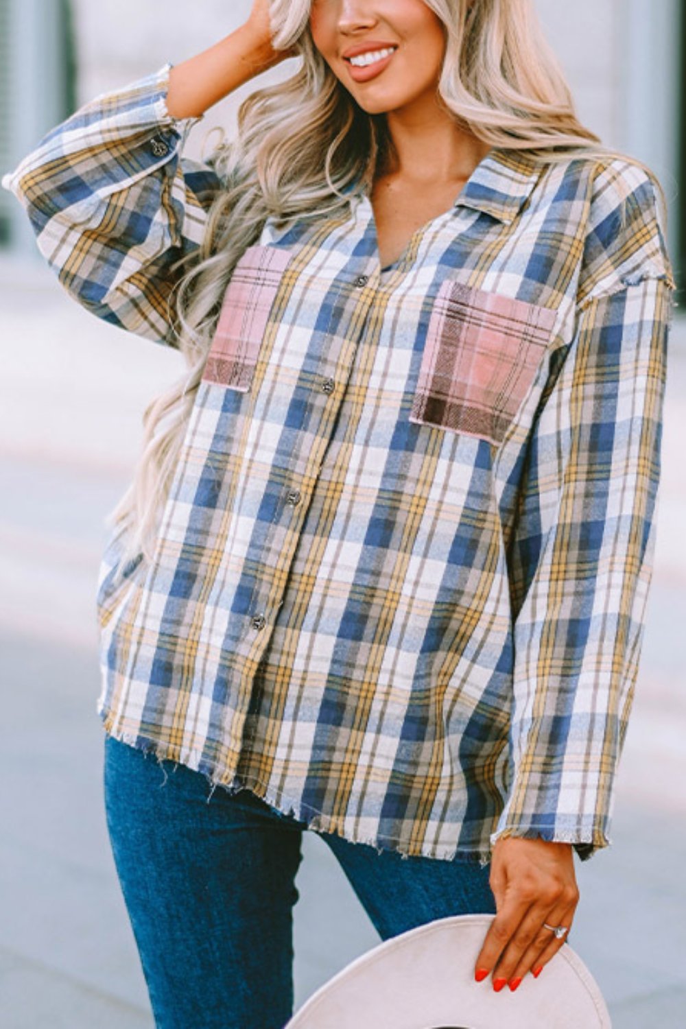 Fashion plaid print collar buttons women shirt