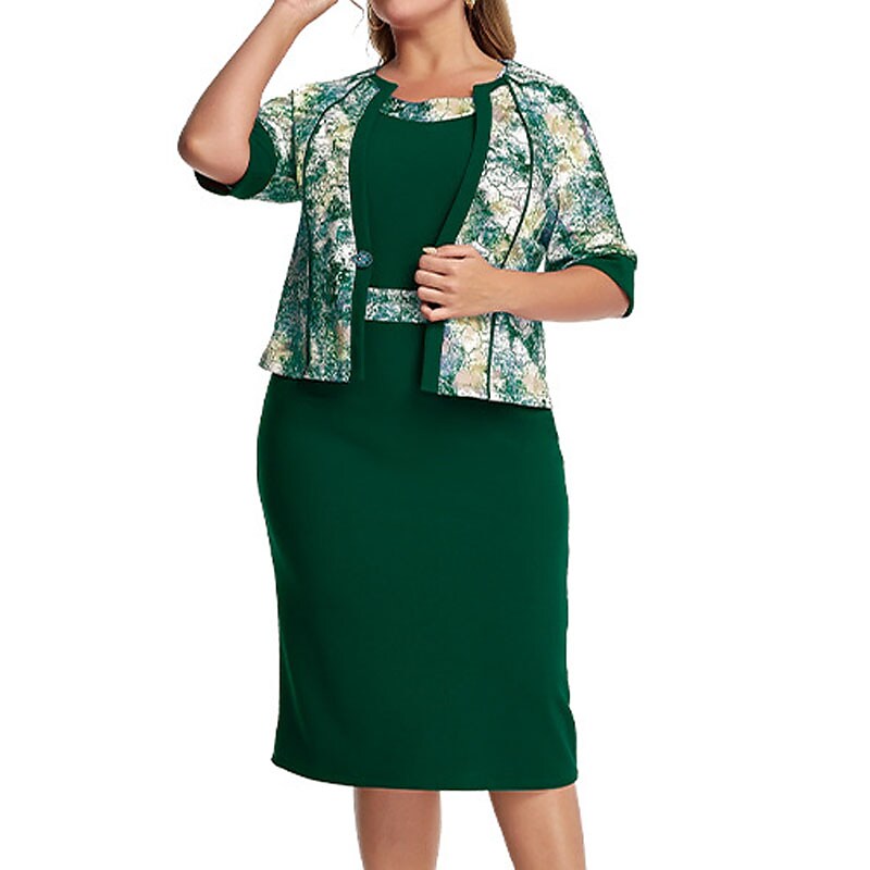 Women's Plus Size Work Dress Floral Crew Neck Print Dress