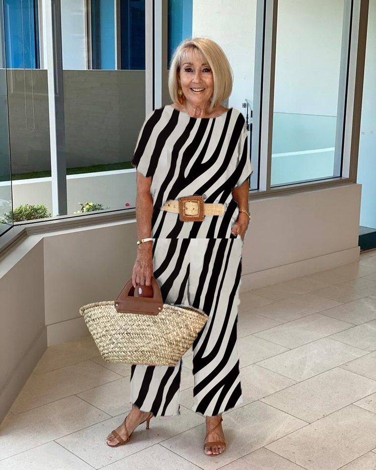 Ripple Short Sleeve Top and Trousers Two-Piece Set