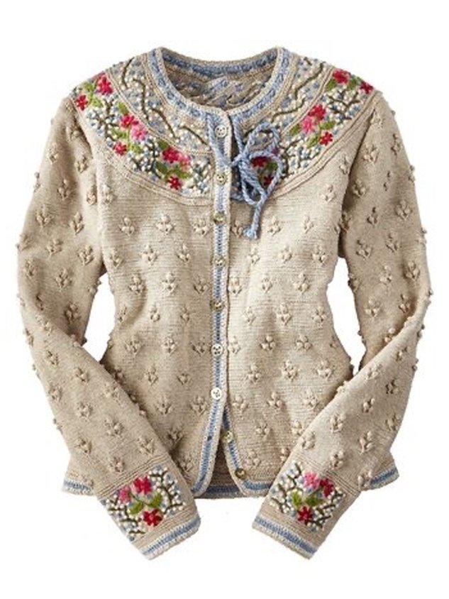 Vintage Embroidery Long Sleeve Cotton-Blend Sweater