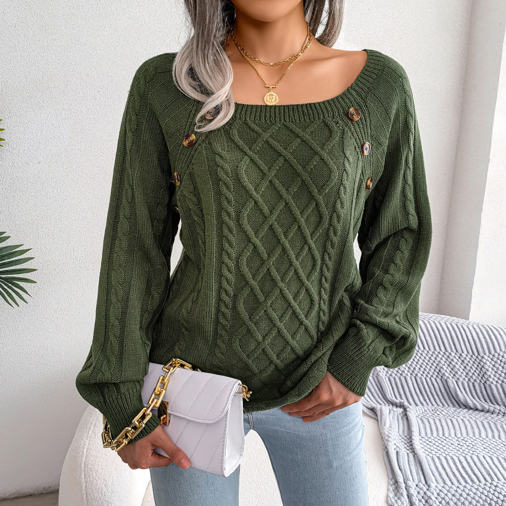 Women's Solid Long Sleeve Square Neck Sweater