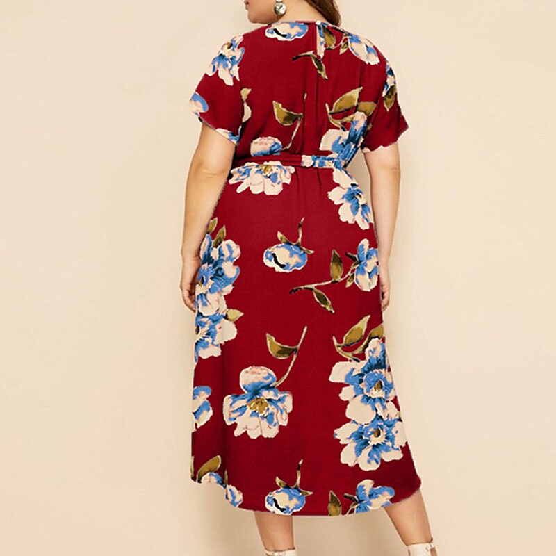 Women's Plus Size A Line Dress Floral Casual Midi Dress