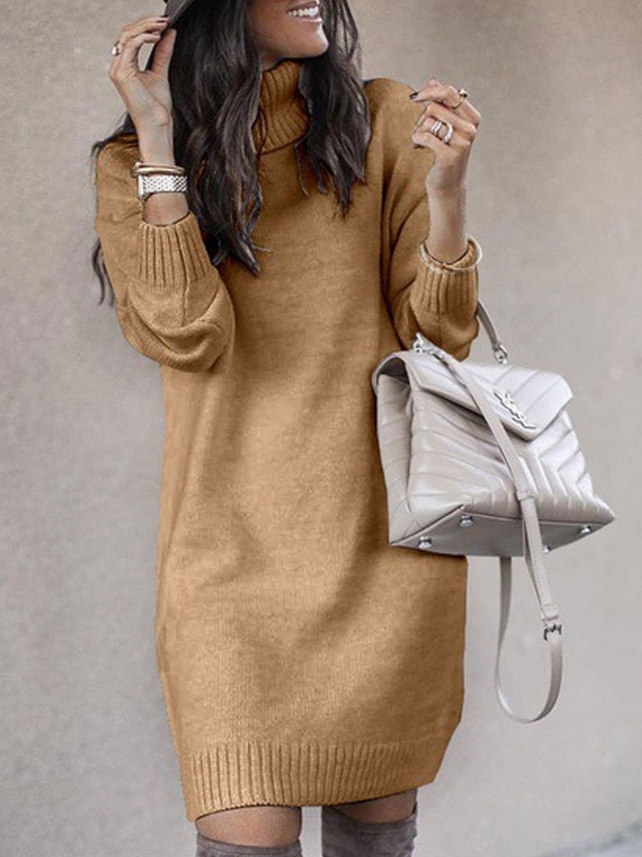Turtleneck Knitted Mid-length Sweater