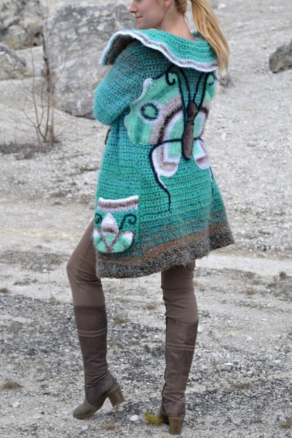 Women Long Sleeve Butterfly Plus Size Outwear - Green