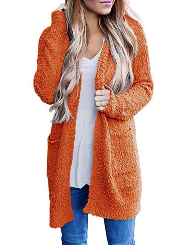 Solid Color Velvet Double Pocket Cardigan Long Sleeve Sweater