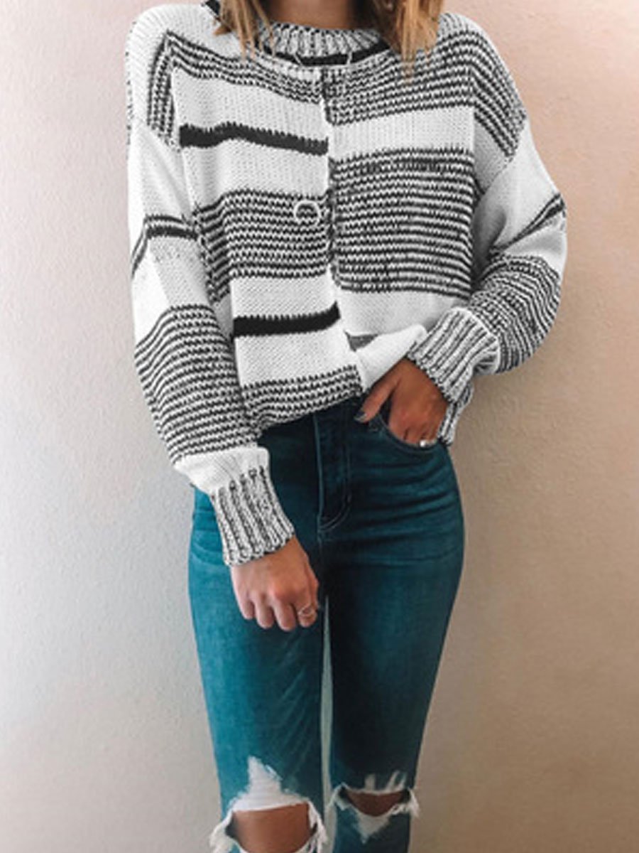 Panel round neck knitted sweater