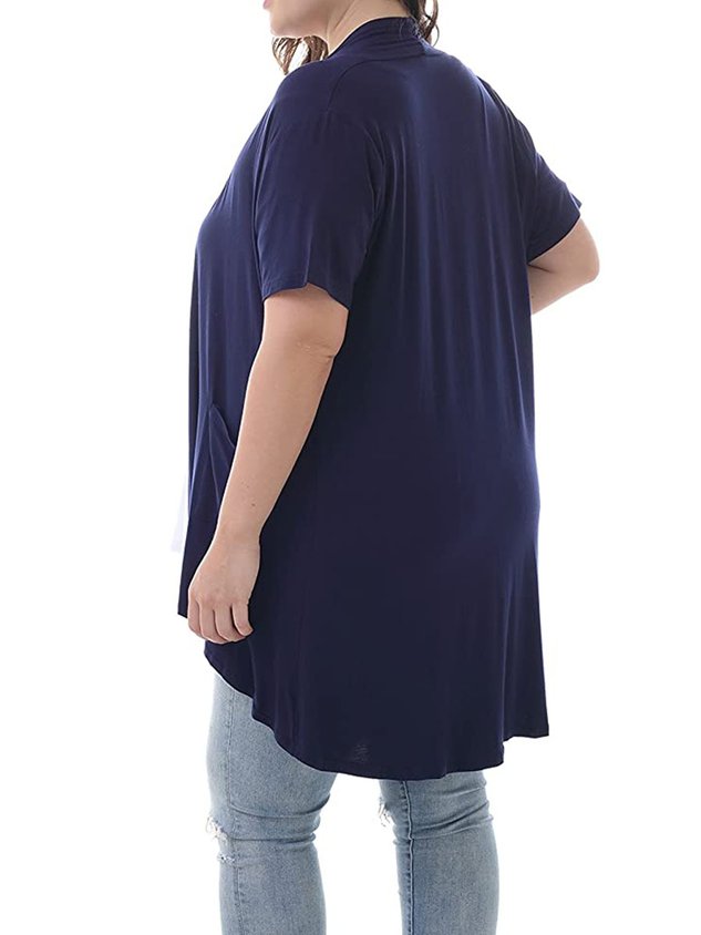 Women's Plus Size Short Sleeve Lightweight Soft Printed Drape Cardigan with Pockets