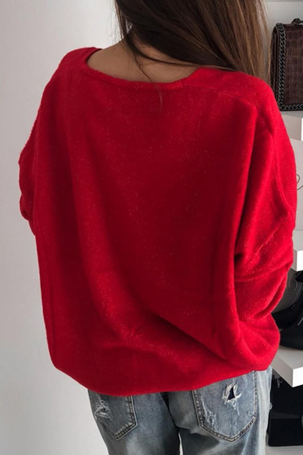 Casual Solid Basic V Neck Tops Sweater