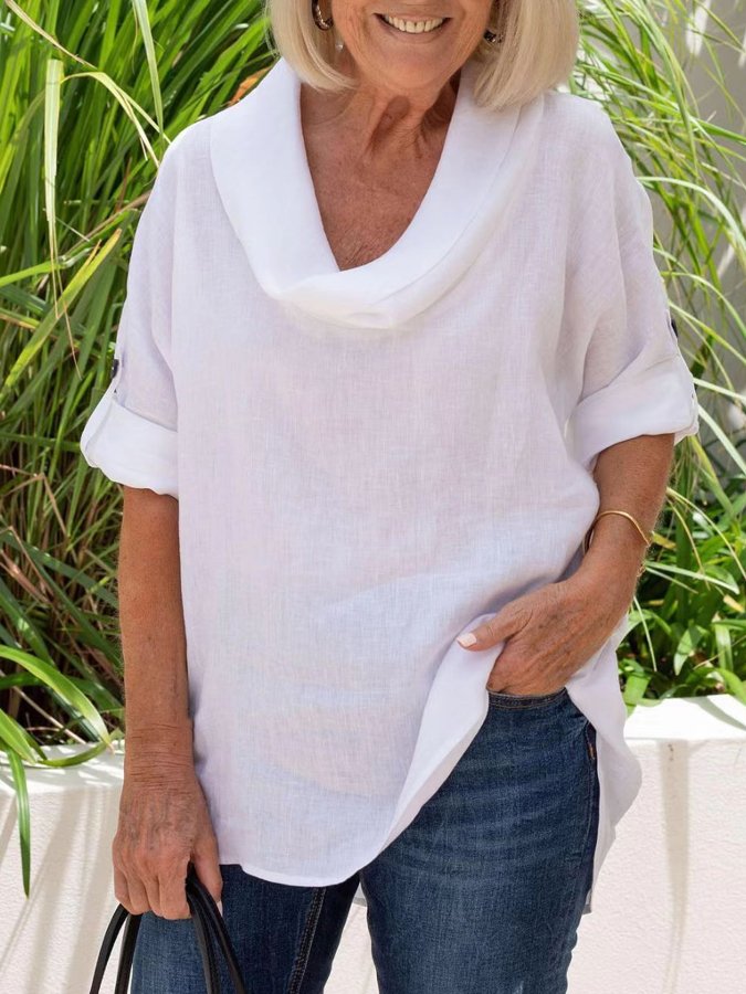 Women's Casual Elegant Pile Collar Cotton Linen Shirt