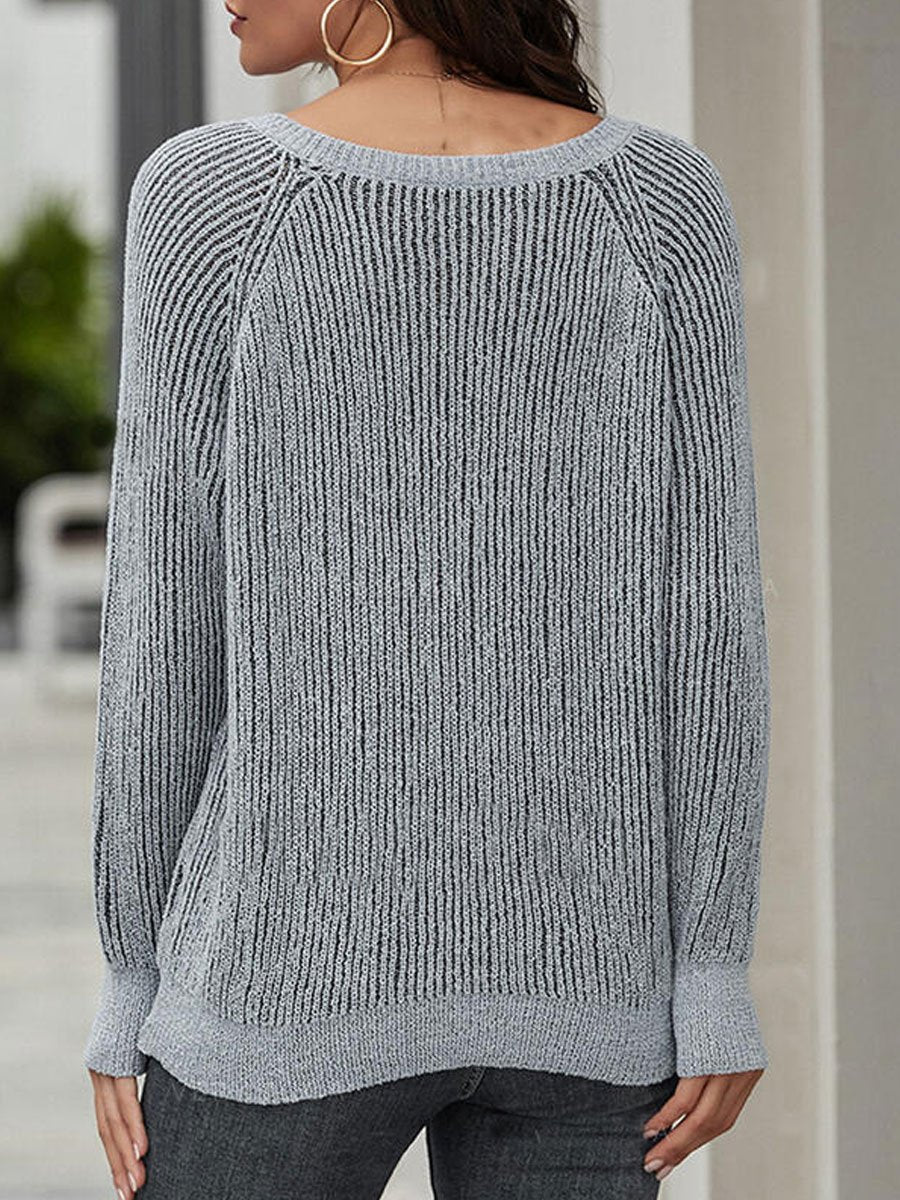 Solid V-Neck Casual Sweaters