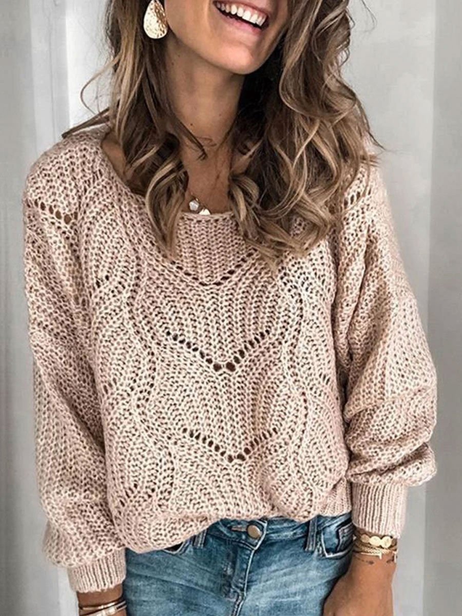 Solid Color Mohair Pullover Cutout Sweater