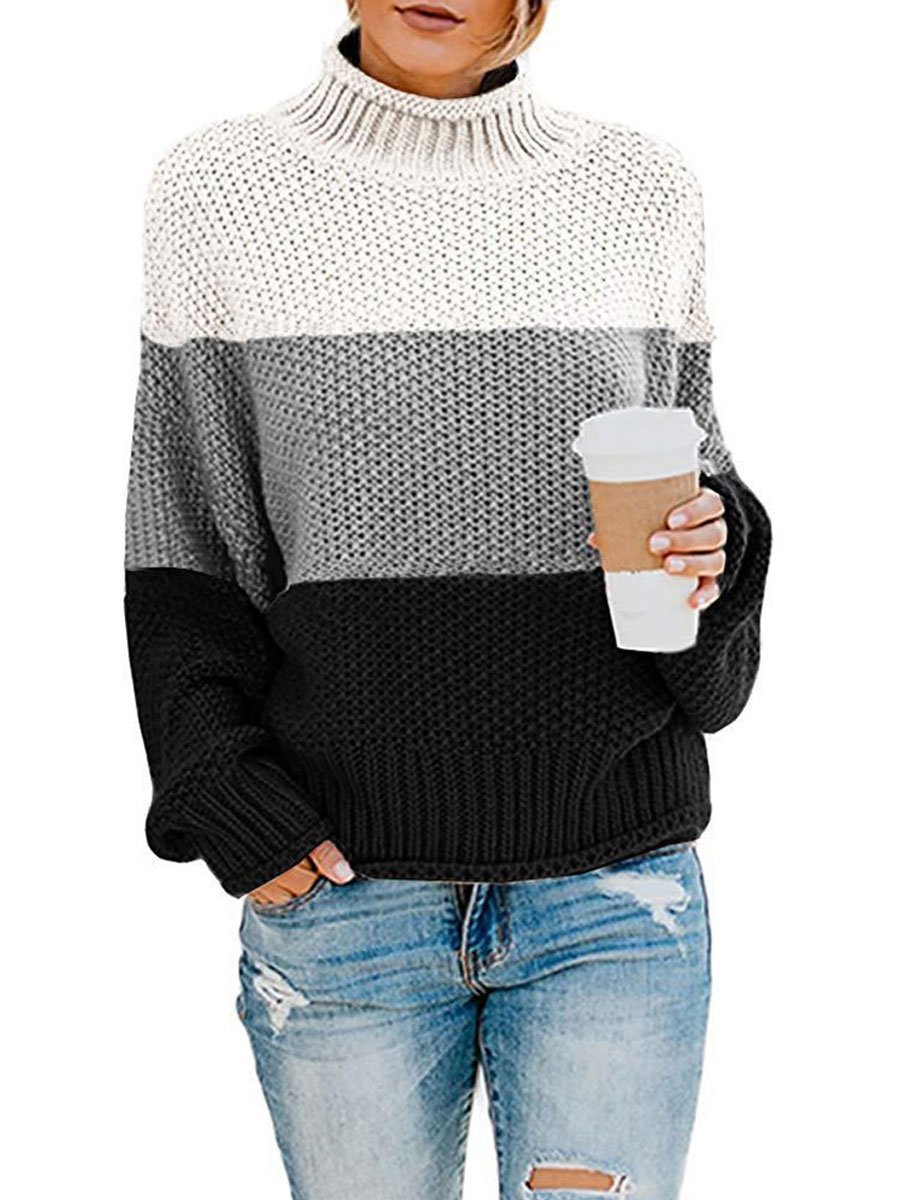 Color block turtleneck knitted sweater
