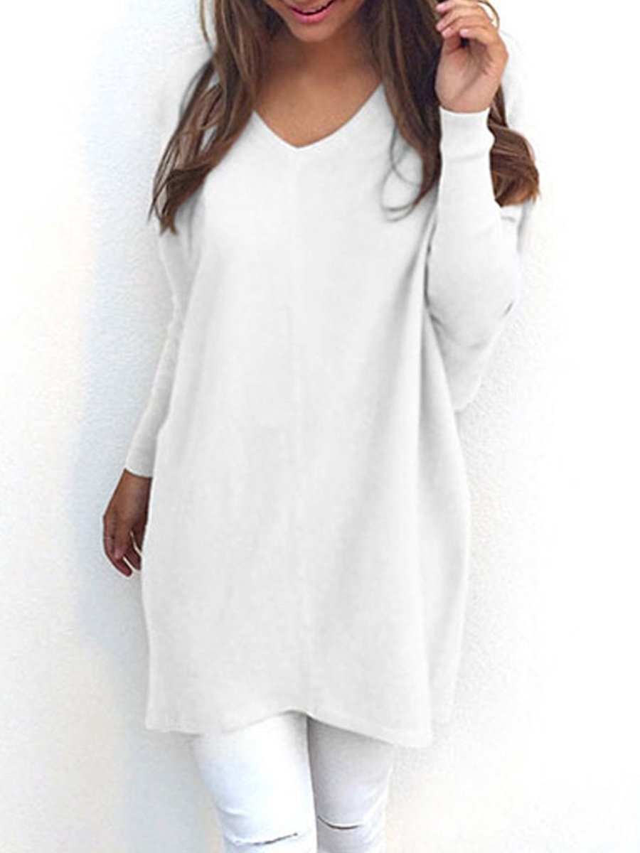 Fashion V-neck Long Sleeve Loose Casual Sweater