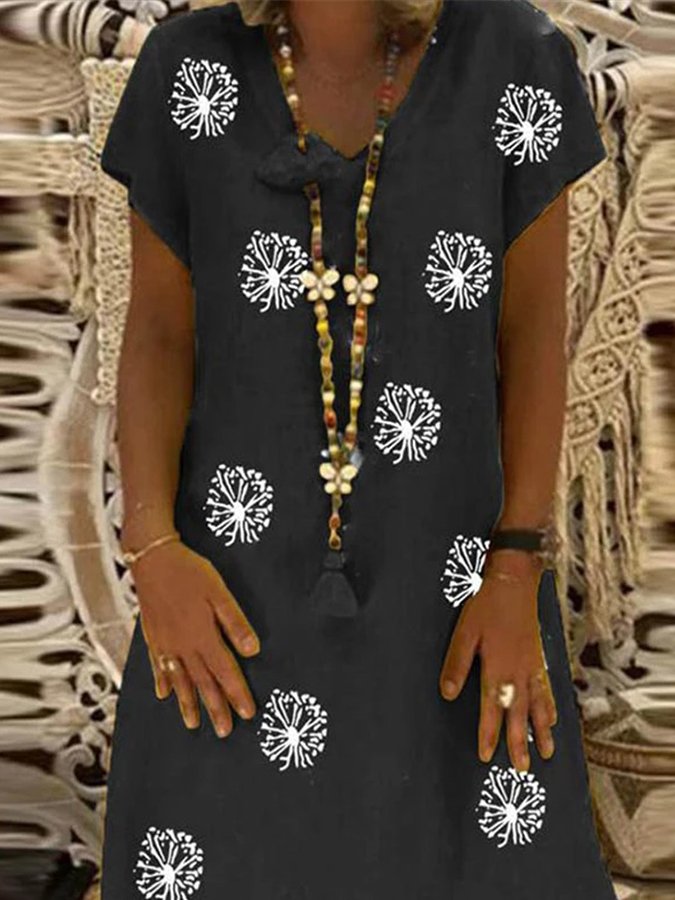 Ladies Spring/Summer V-Neck Dandelion Print Dress