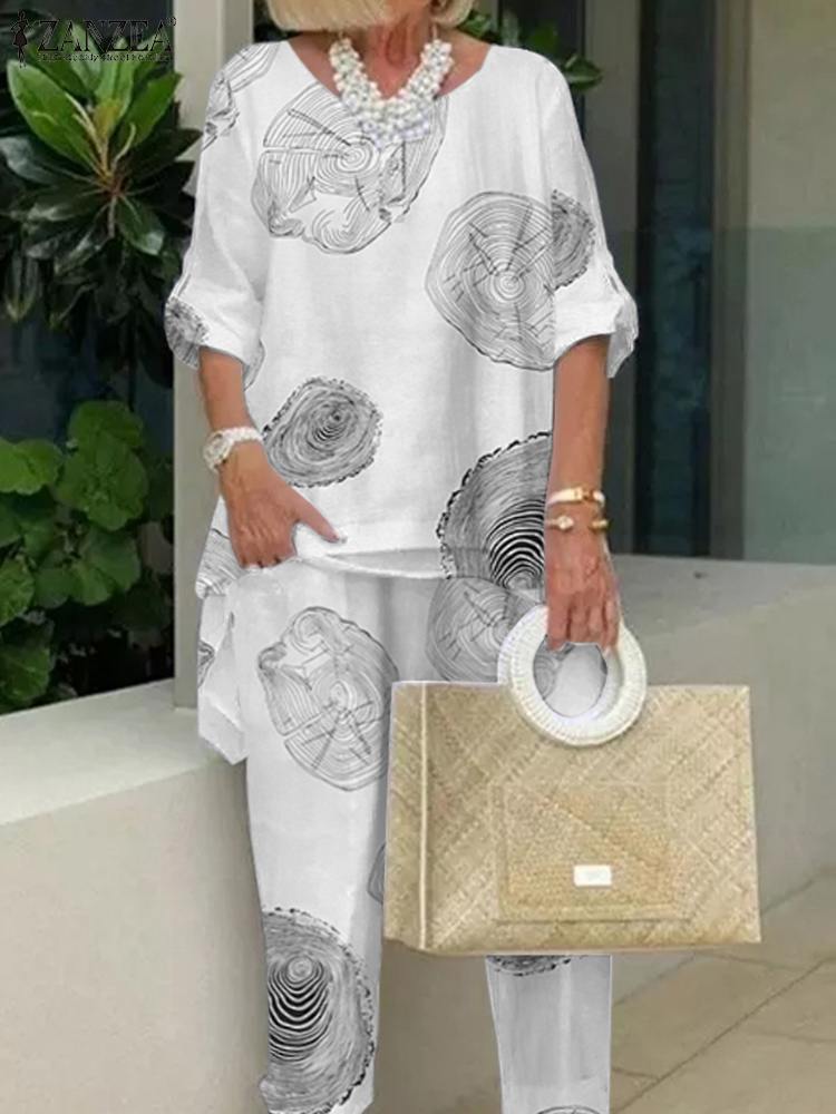 Women Floral Printed Tracksuit  2pcs Summer Pant Sets Casual 3/4 Sleeve Blouse Urban Suits Loose Matching Sets Outifits