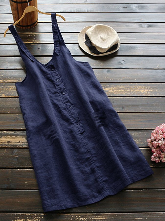 Women's Loose Suspender Skirt Pocket Dress