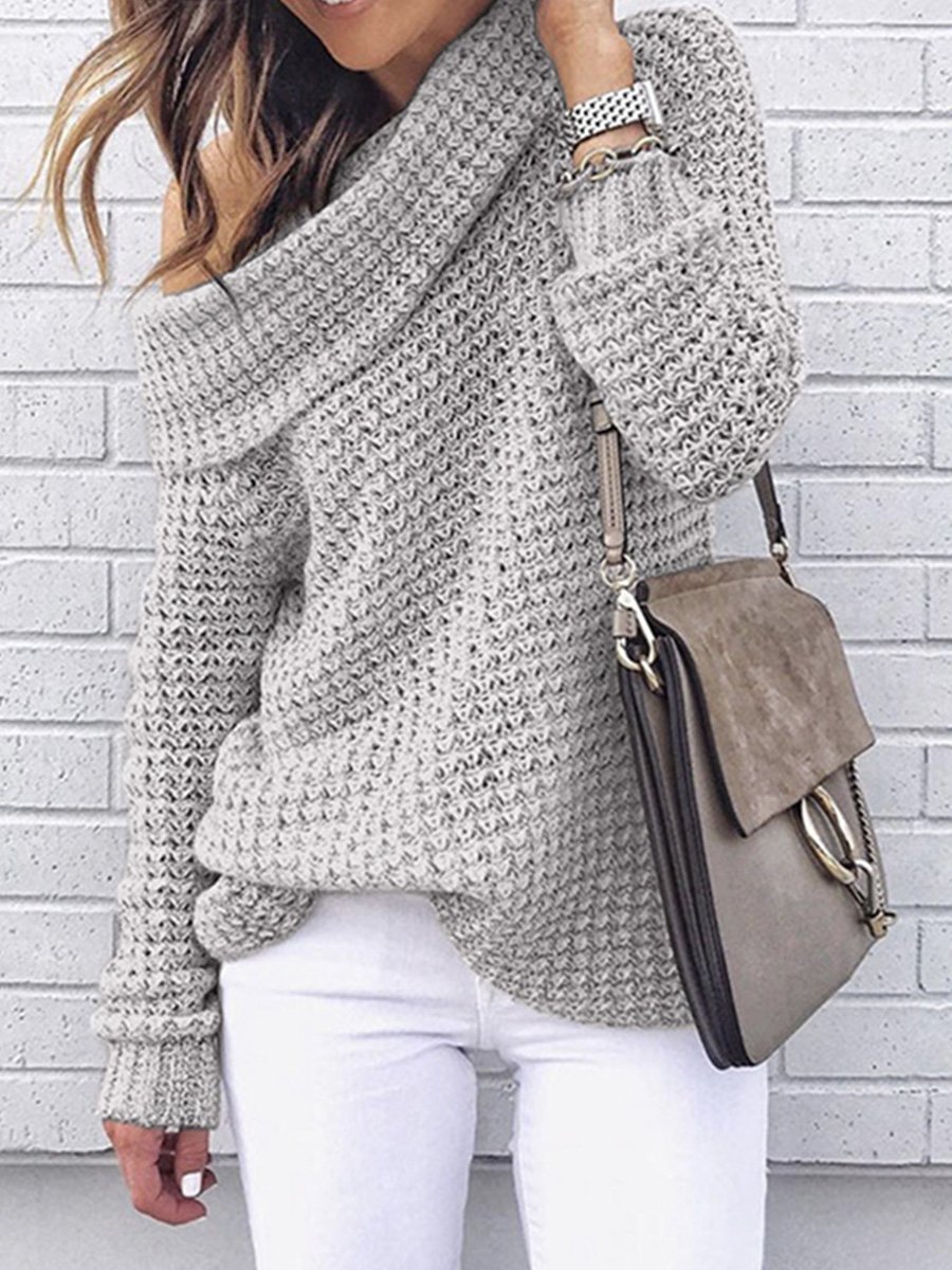 Off Shoulder Loose Solid Color Sweater