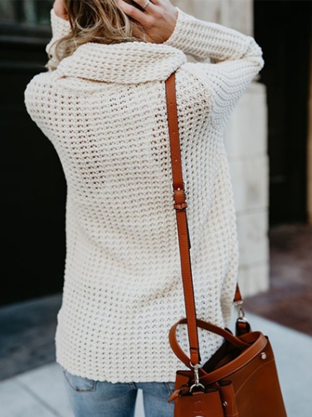 Asymmetrical Slit Cowl Neck Knitted Sweater