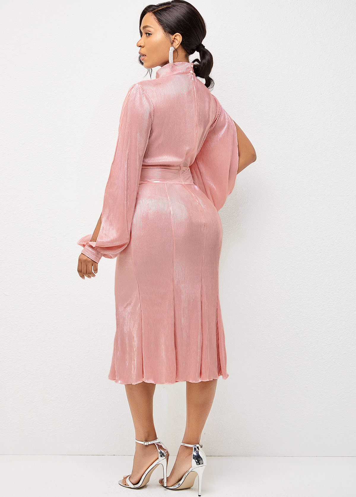 Cutout Detail Mock Neck Long Sleeve Dress