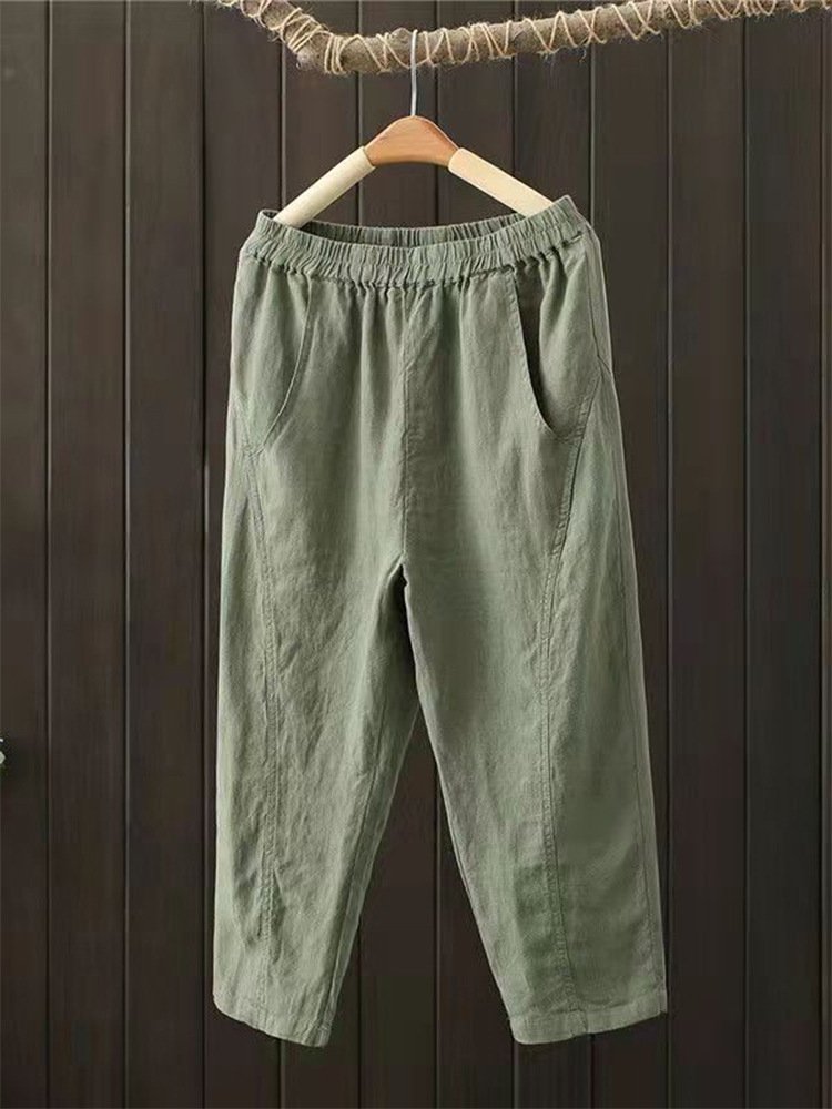 Women's Casual Solid Color Elastic Waist  Capri Pants