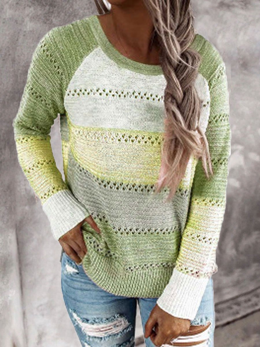 Striped color block cutout sweater