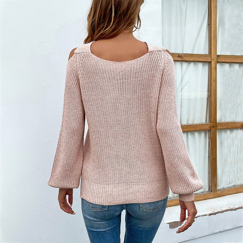 Women's Solid Halter Neck Balloon Sleeve Sweater