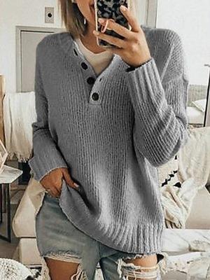 Solid color button sweater