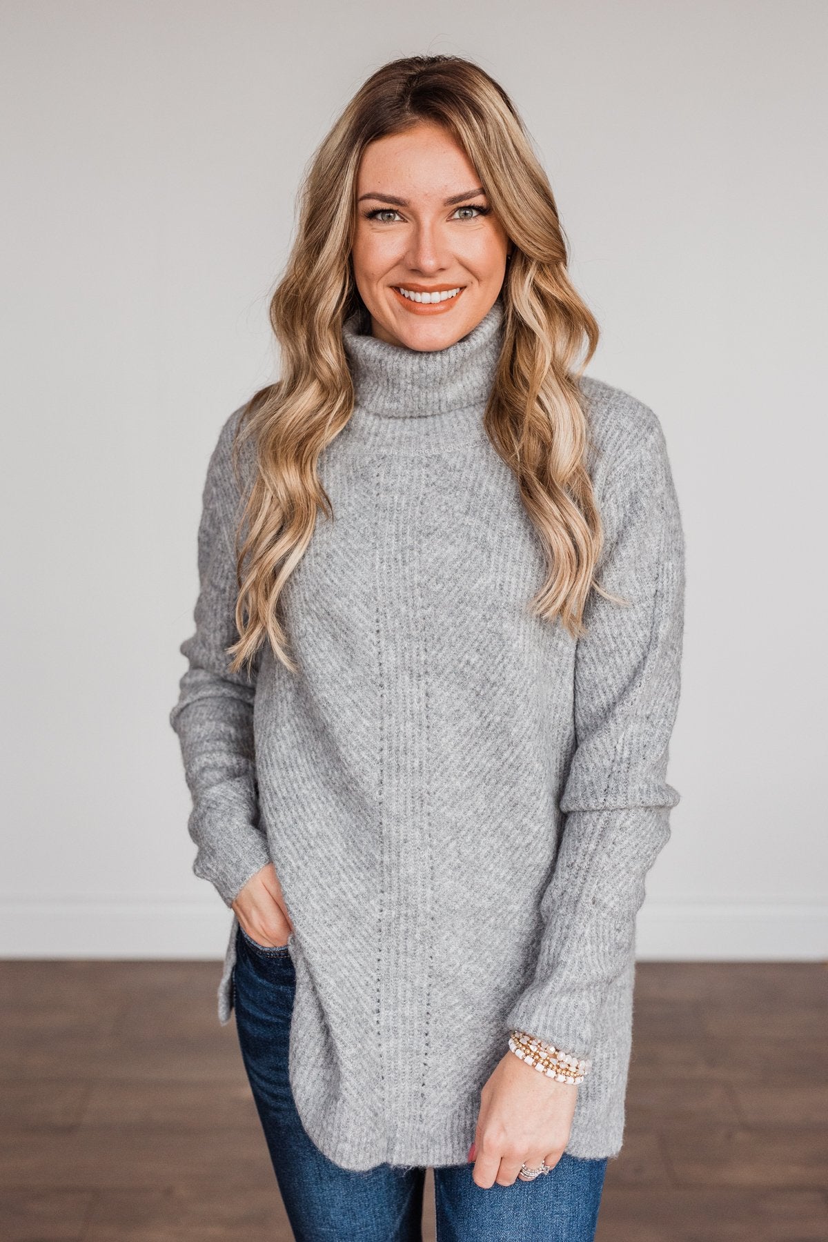 Limelight Aura Knit Cowl Neck Sweater- Grey