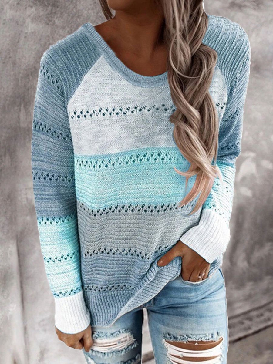 Striped color block cutout sweater