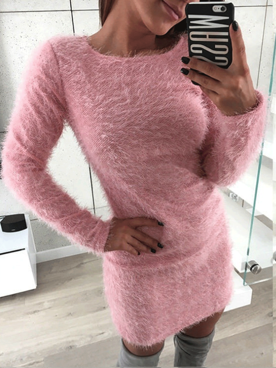 Long Sleeve Round Neck Sweater Dress