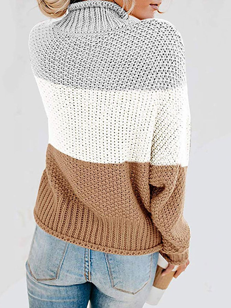 Color block turtleneck knitted sweater