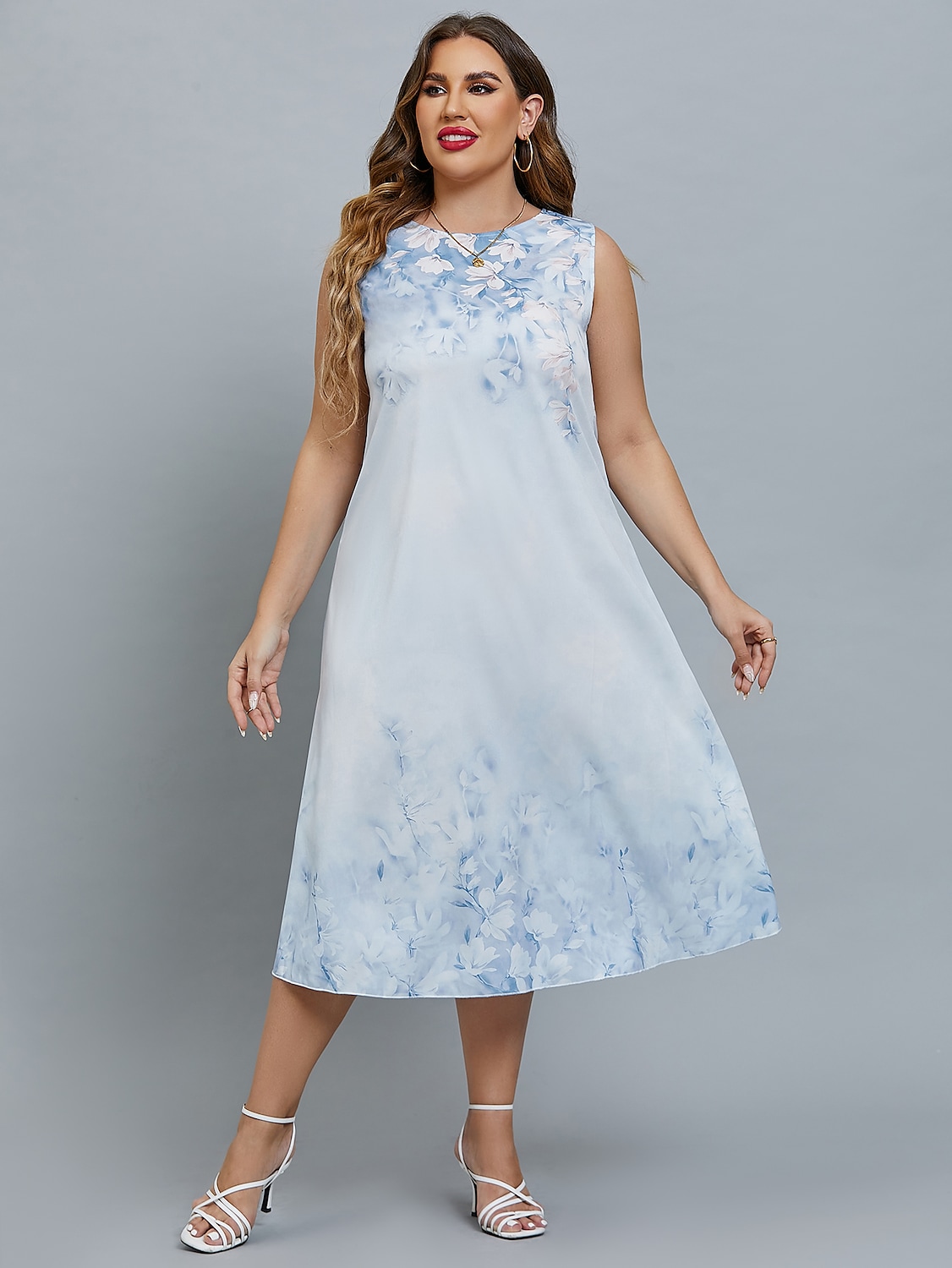 Women's Plus Size Curve Two Piece Dress Floral Round Neck Print 3/4 Length Sleeve Spring Summer Casual Knee Length Dress Causal Daily Dress