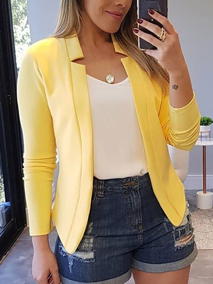 Plain Long Sleeve Cardigan Casual Blazer