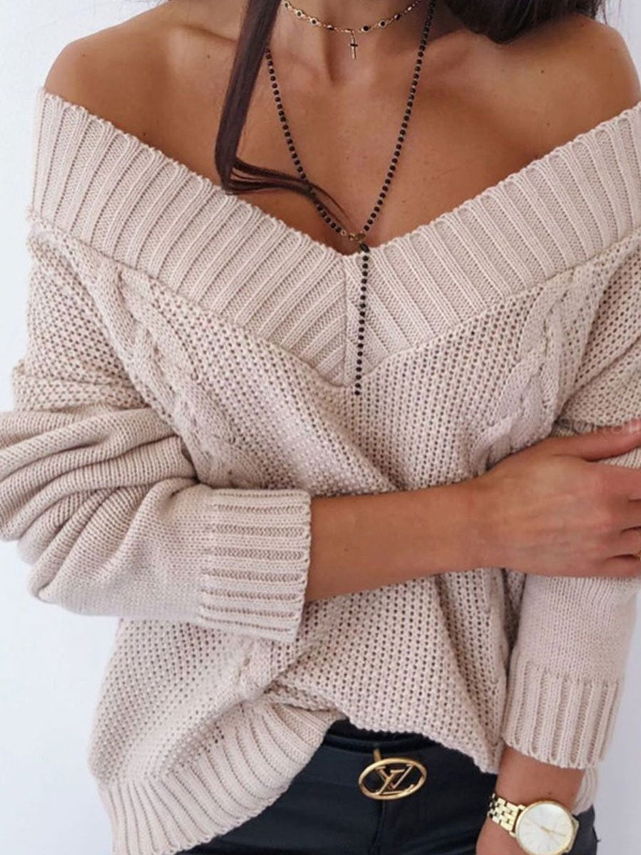 V-neck stitched knitted sweater
