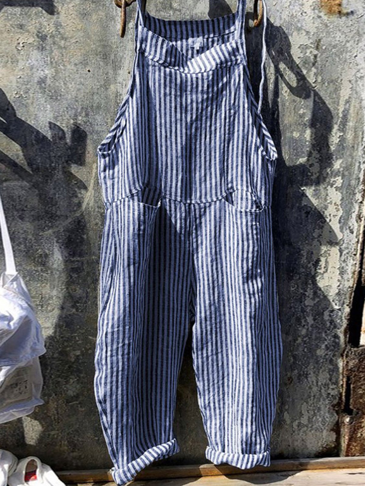 Women's Adjustable Striped Cotton Jumpsuit