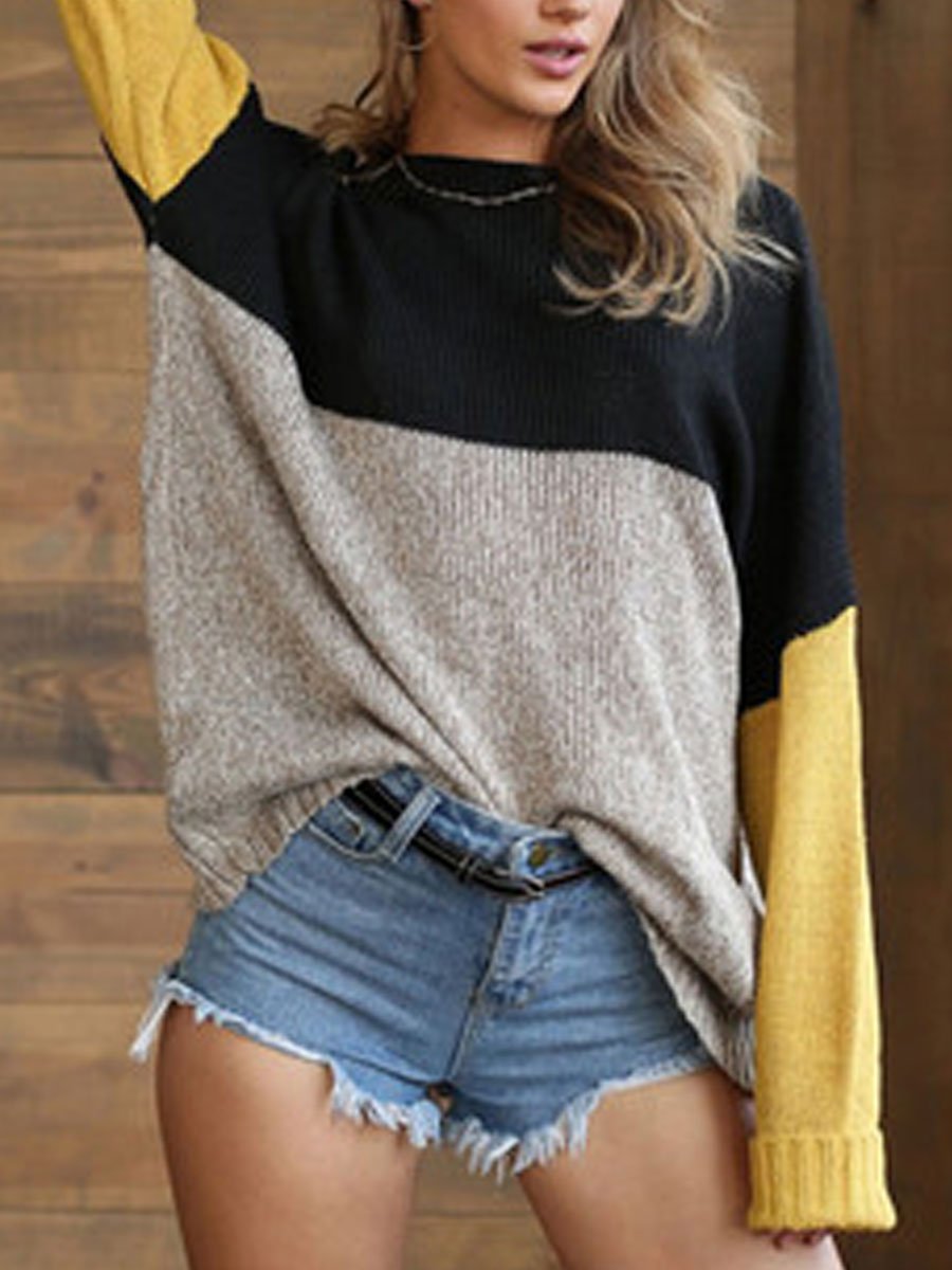 Color block loose crew neck sweater