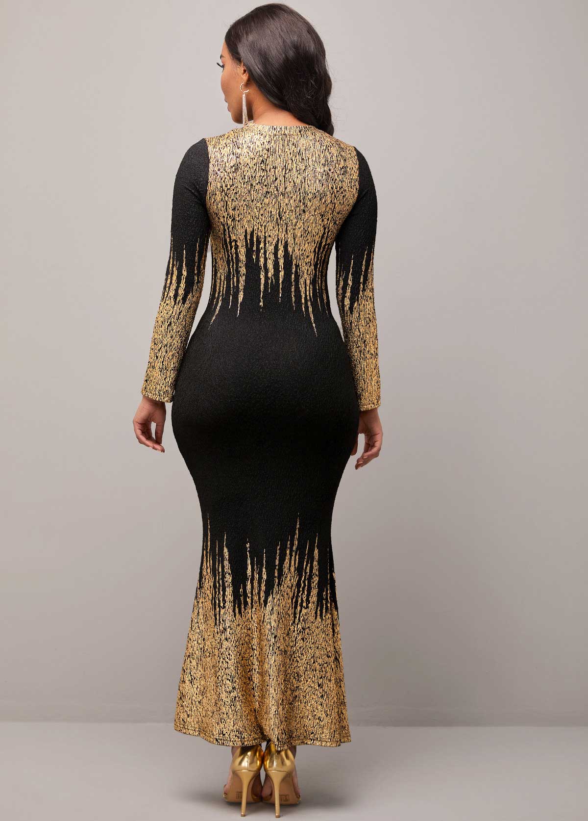 Gold Hot Stamping Round Neck Dress