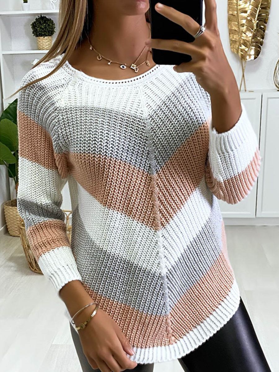Women's Color Block Long Sleeve Knit Sweater